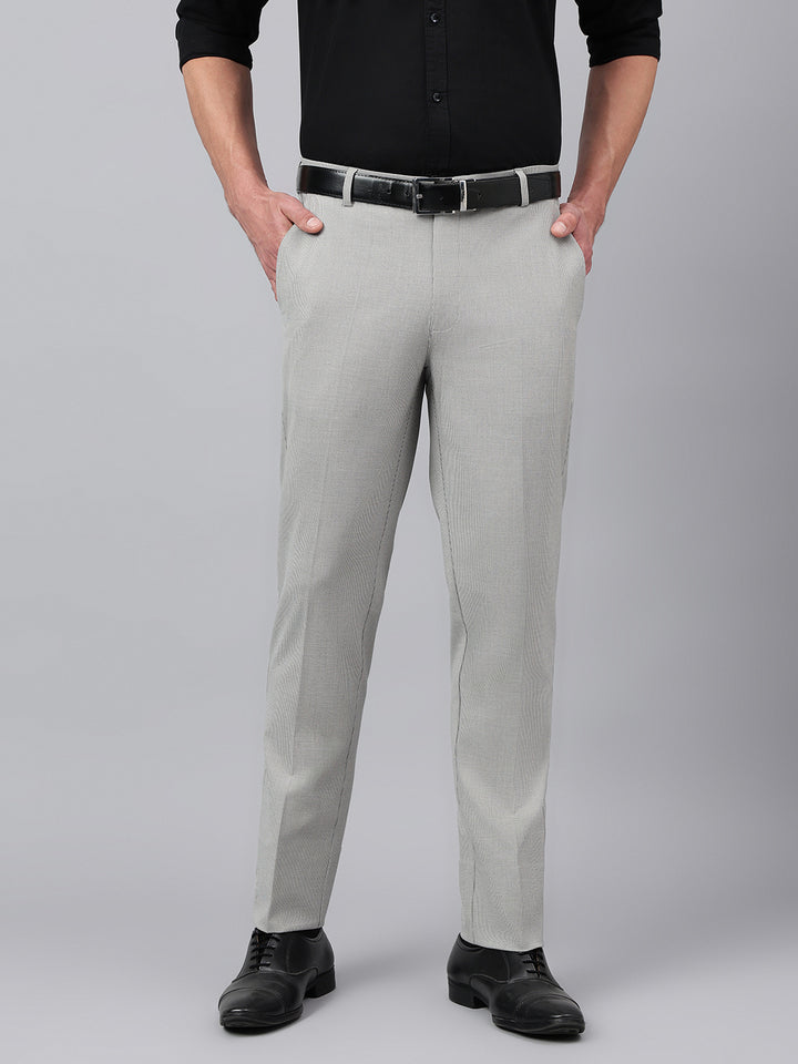 Men Grey Standard Fit Solid Formal Trouser