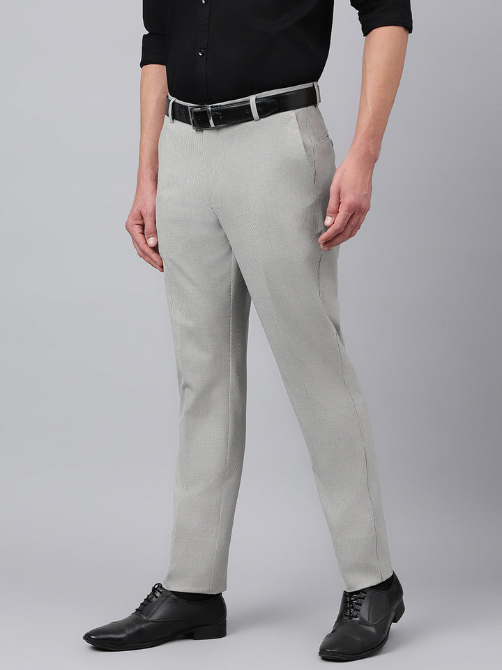 Men Grey Standard Fit Solid Formal Trouser