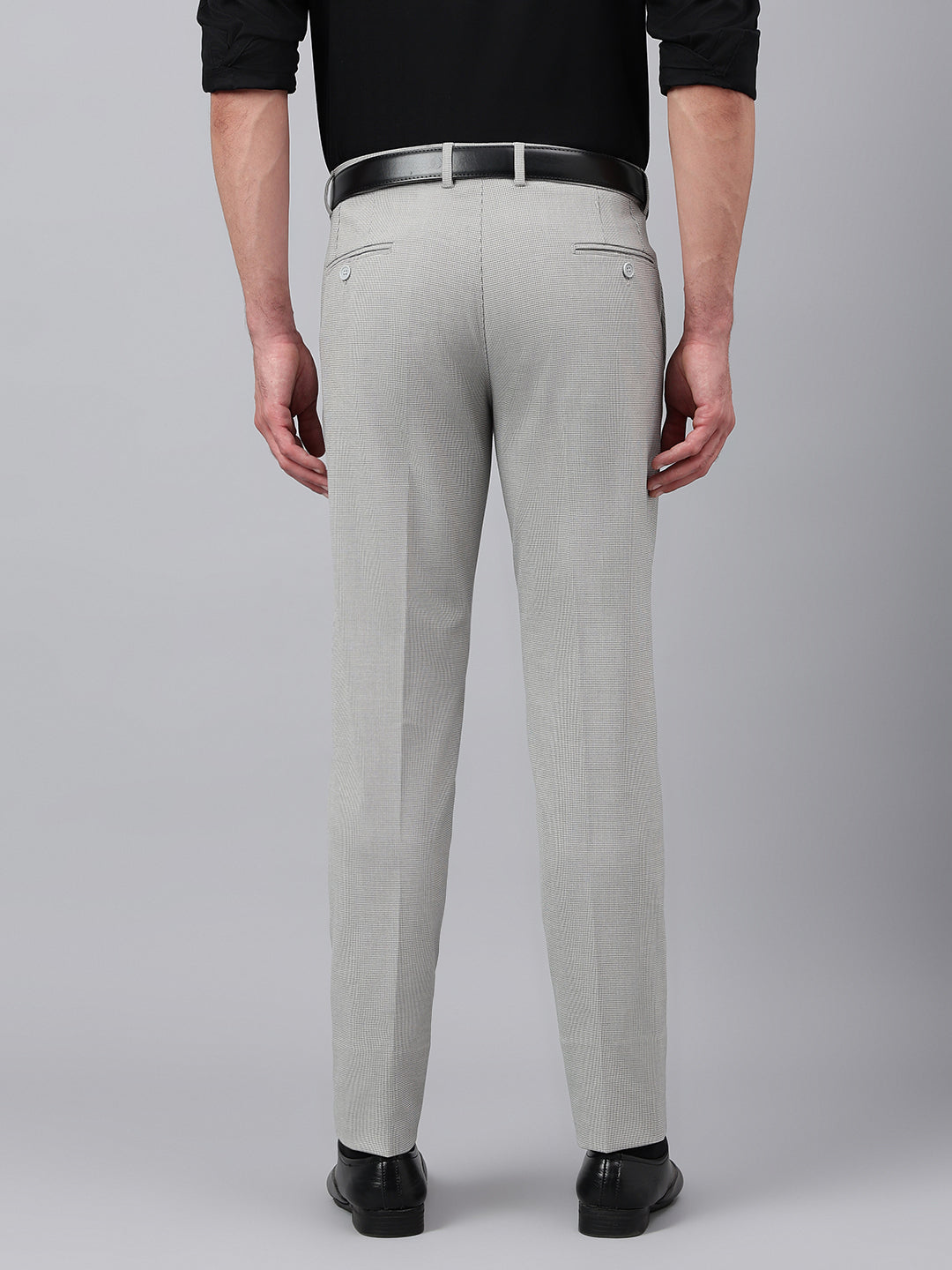 Men Grey Standard Fit Solid Formal Trouser