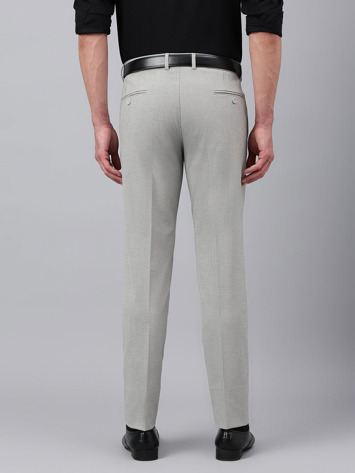 Men Grey Standard Fit Solid Formal Trouser