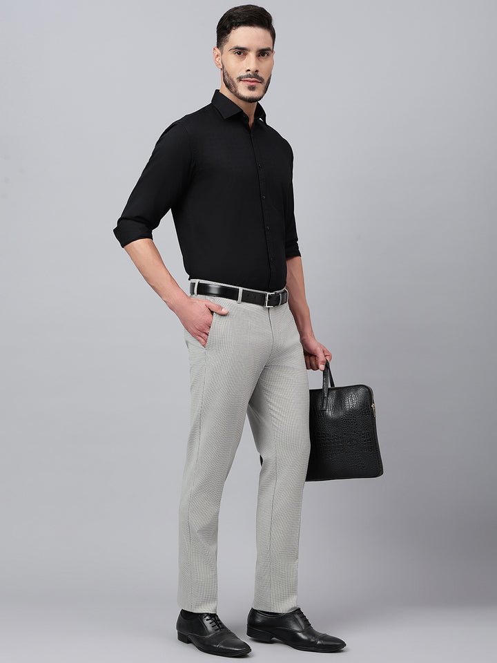 Men Grey Standard Fit Solid Formal Trouser