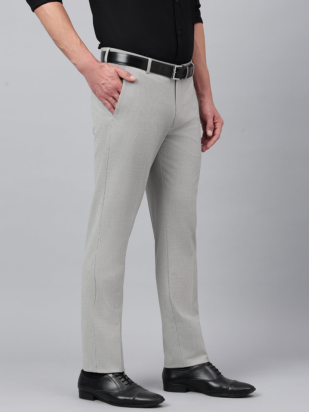 Men Grey Standard Fit Solid Formal Trouser