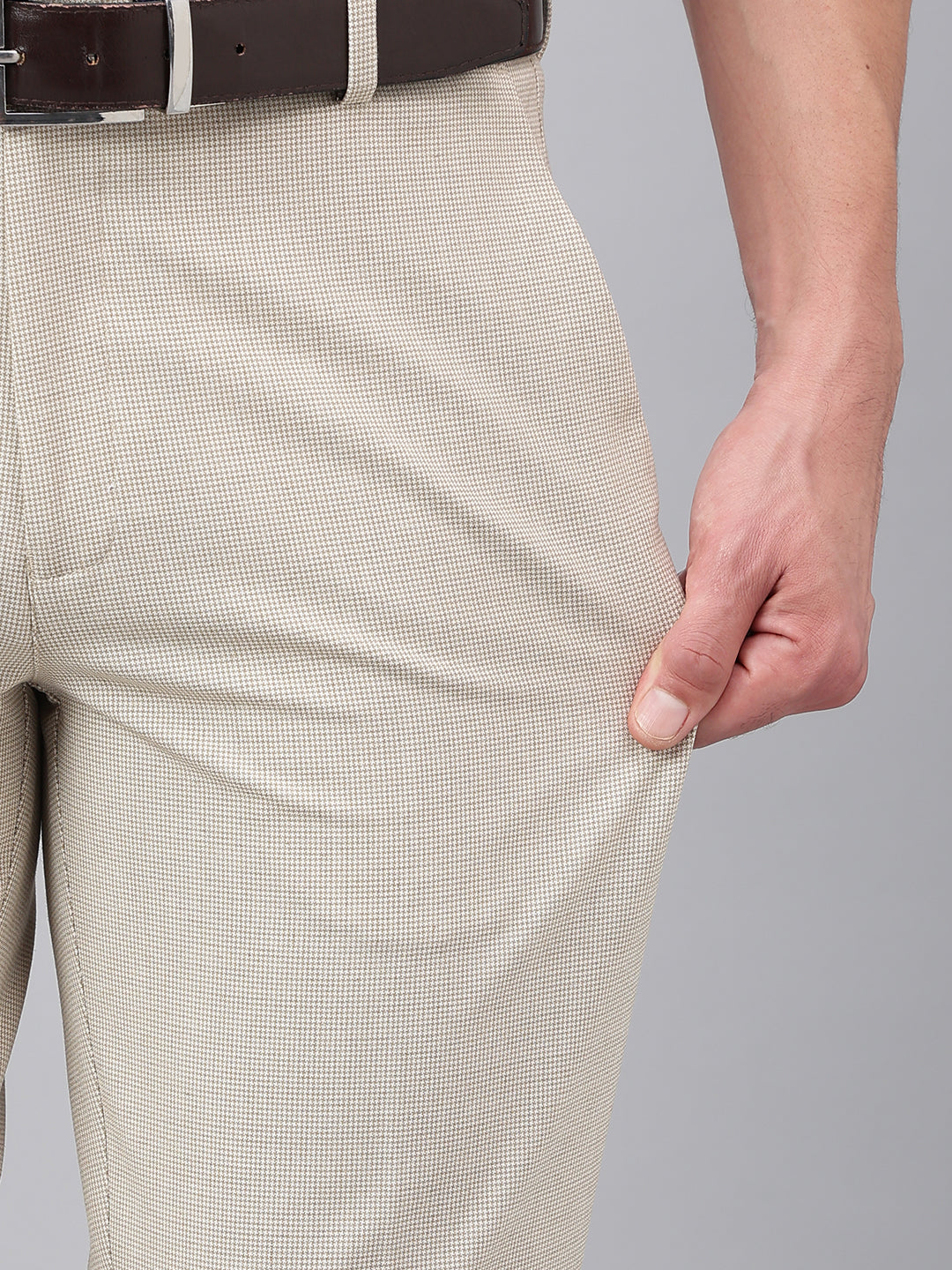 Men Beige Standard Fit Solid Formal Trouser