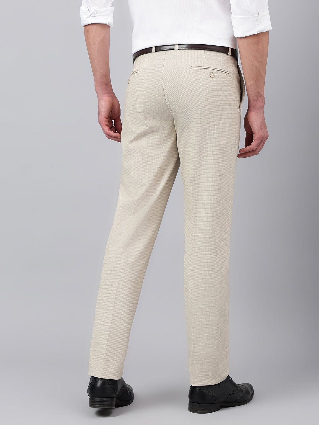 Men Beige Standard Fit Solid Formal Trouser