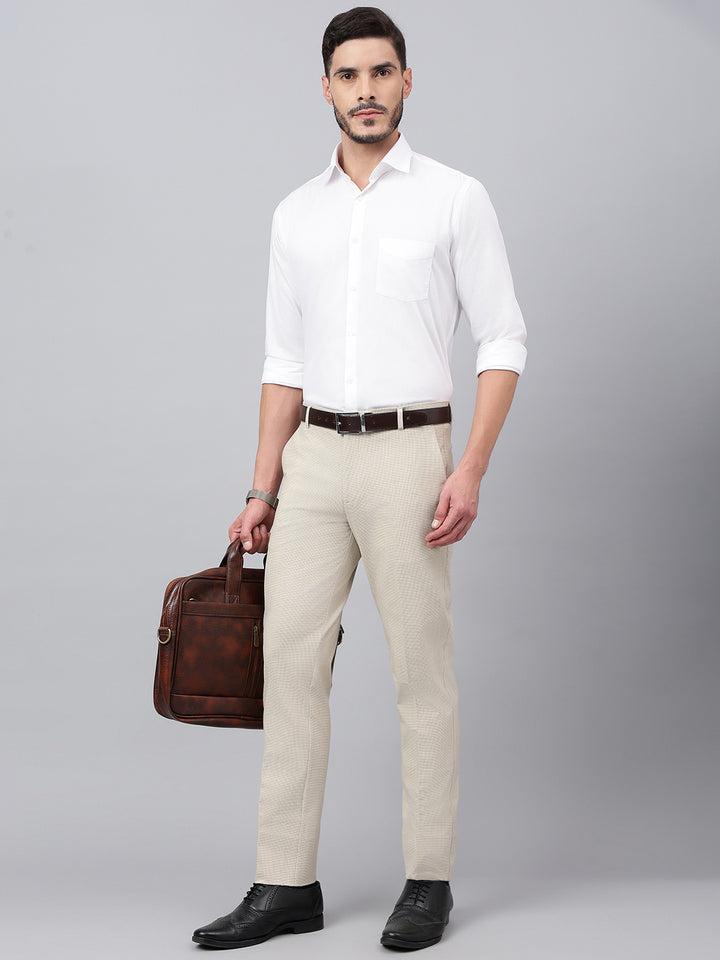 Men Beige Standard Fit Solid Formal Trouser