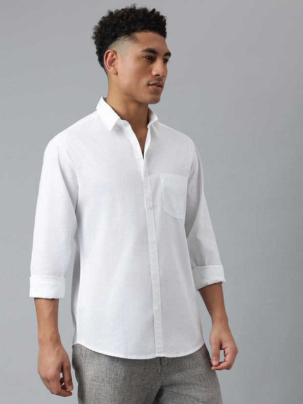 Men White Solid Standard Fit Casual Shirt