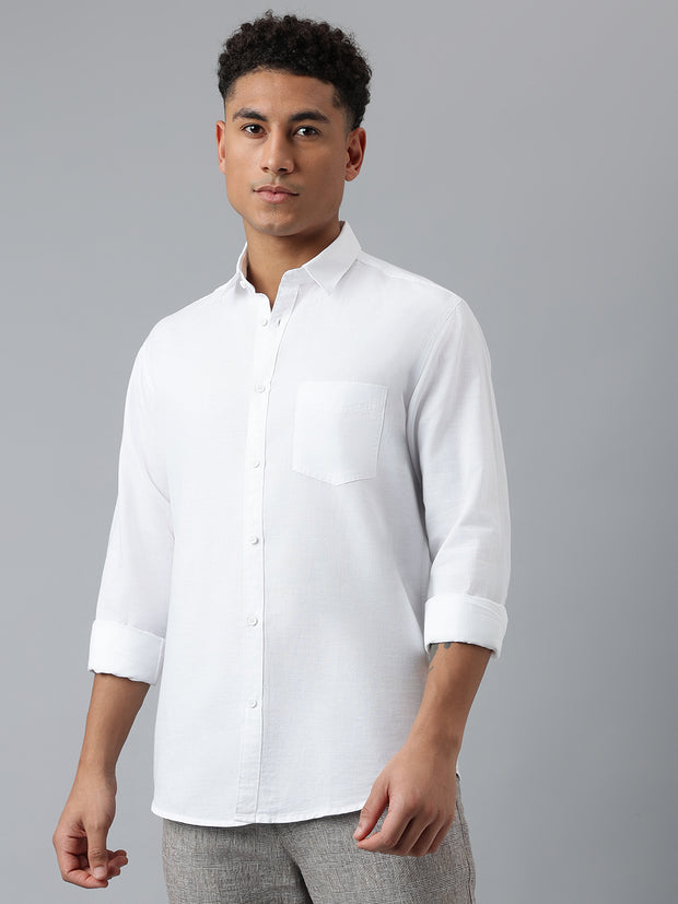 Men White Solid Standard Fit Casual Shirt