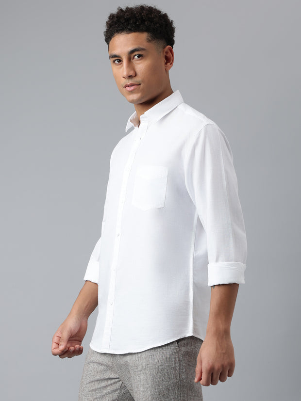 Men White Solid Standard Fit Casual Shirt