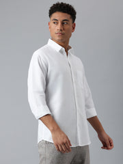 Men White Solid Standard Fit Casual Shirt