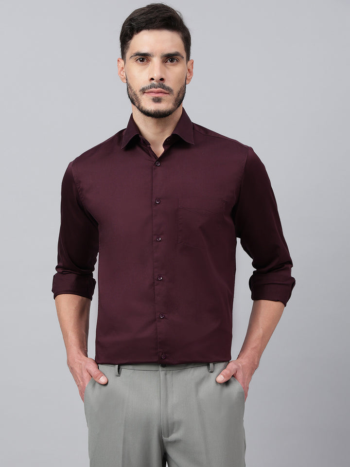 Men Wine Standard Fit Solid Club Wear Shirt