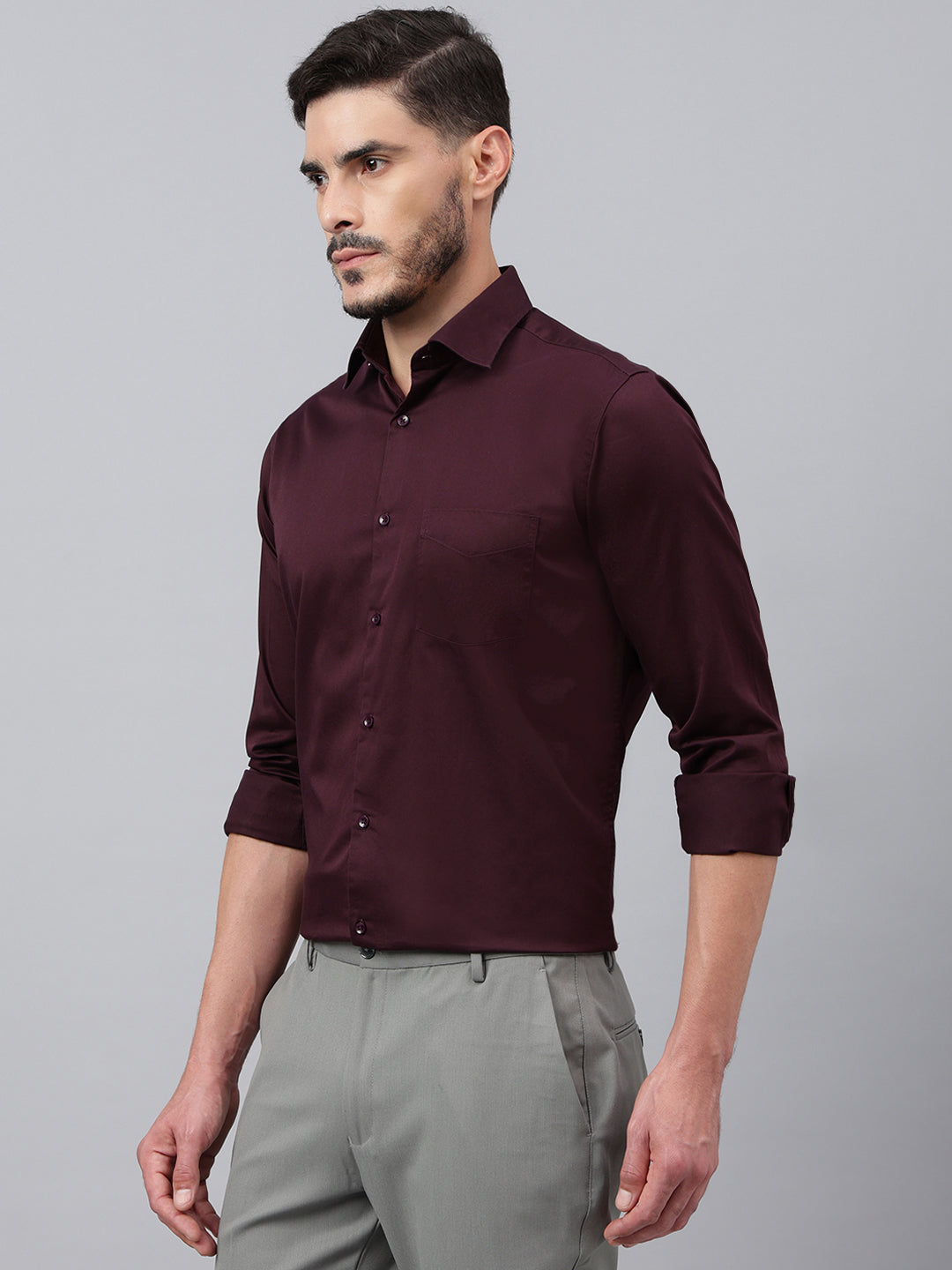 Men Wine Standard Fit Solid Club Wear Shirt