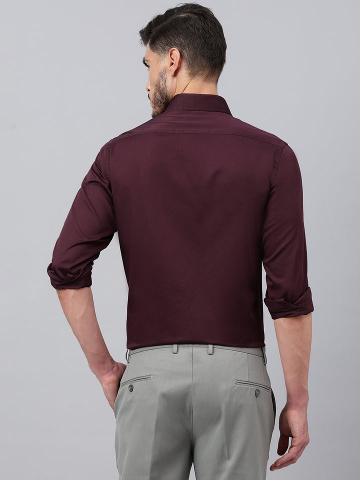 Men Wine Standard Fit Solid Club Wear Shirt