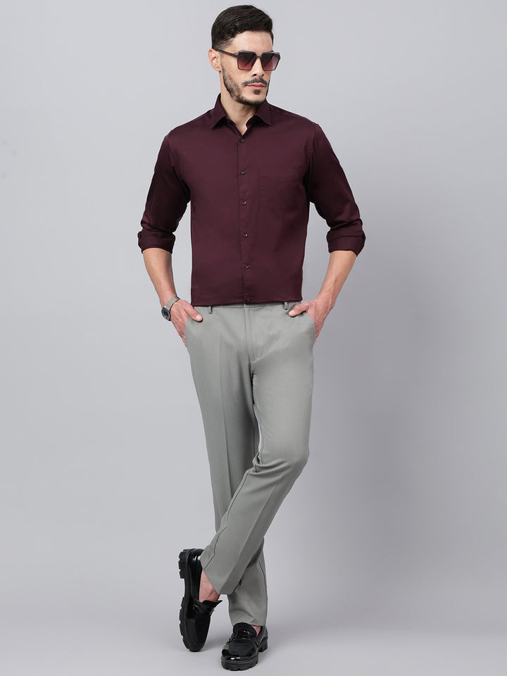 Men Wine Standard Fit Solid Club Wear Shirt