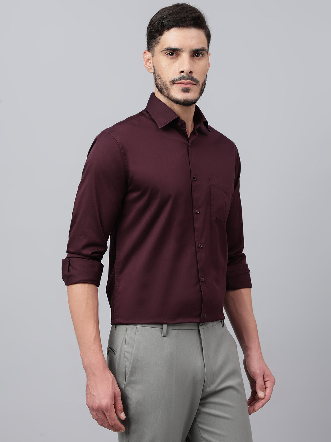 Men Wine Standard Fit Solid Club Wear Shirt