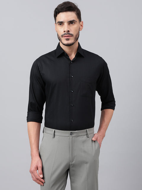 Men Black Solid Standard Fit Club Wear Shirt