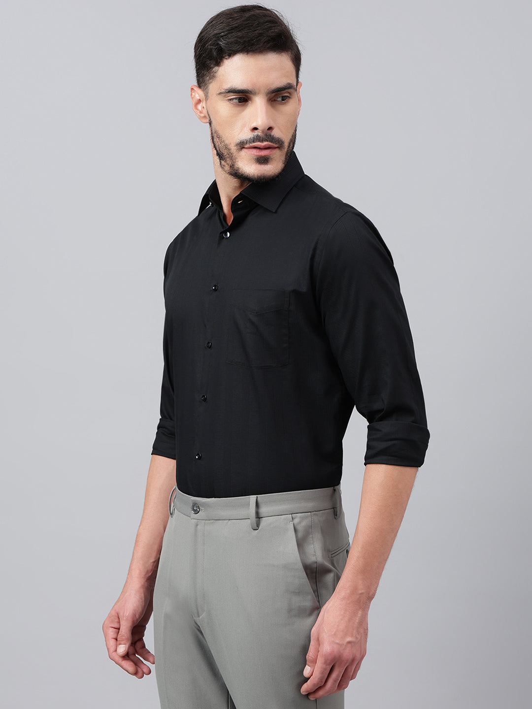 Men Black Solid Standard Fit Club Wear Shirt