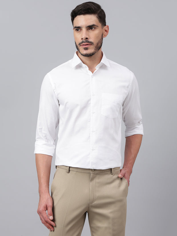 Men White Standard Fit Solid Club Wear Shirt