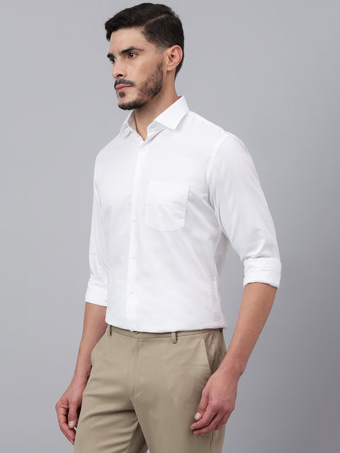 Men White Standard Fit Solid Club Wear Shirt