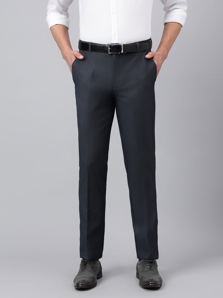 Men Grayish Blue Standard Fit Solid Formal Trouser