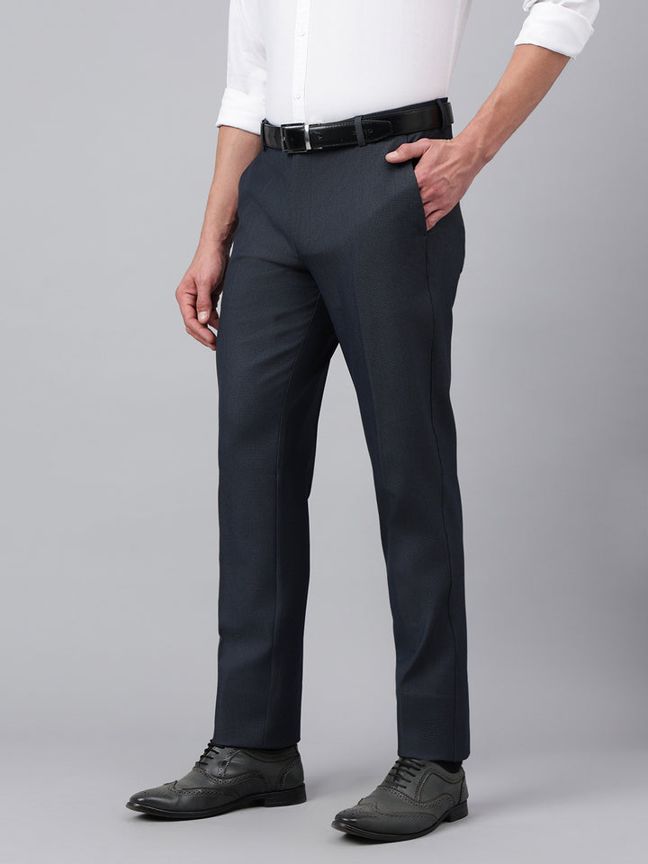 Men Grayish Blue Standard Fit Solid Formal Trouser