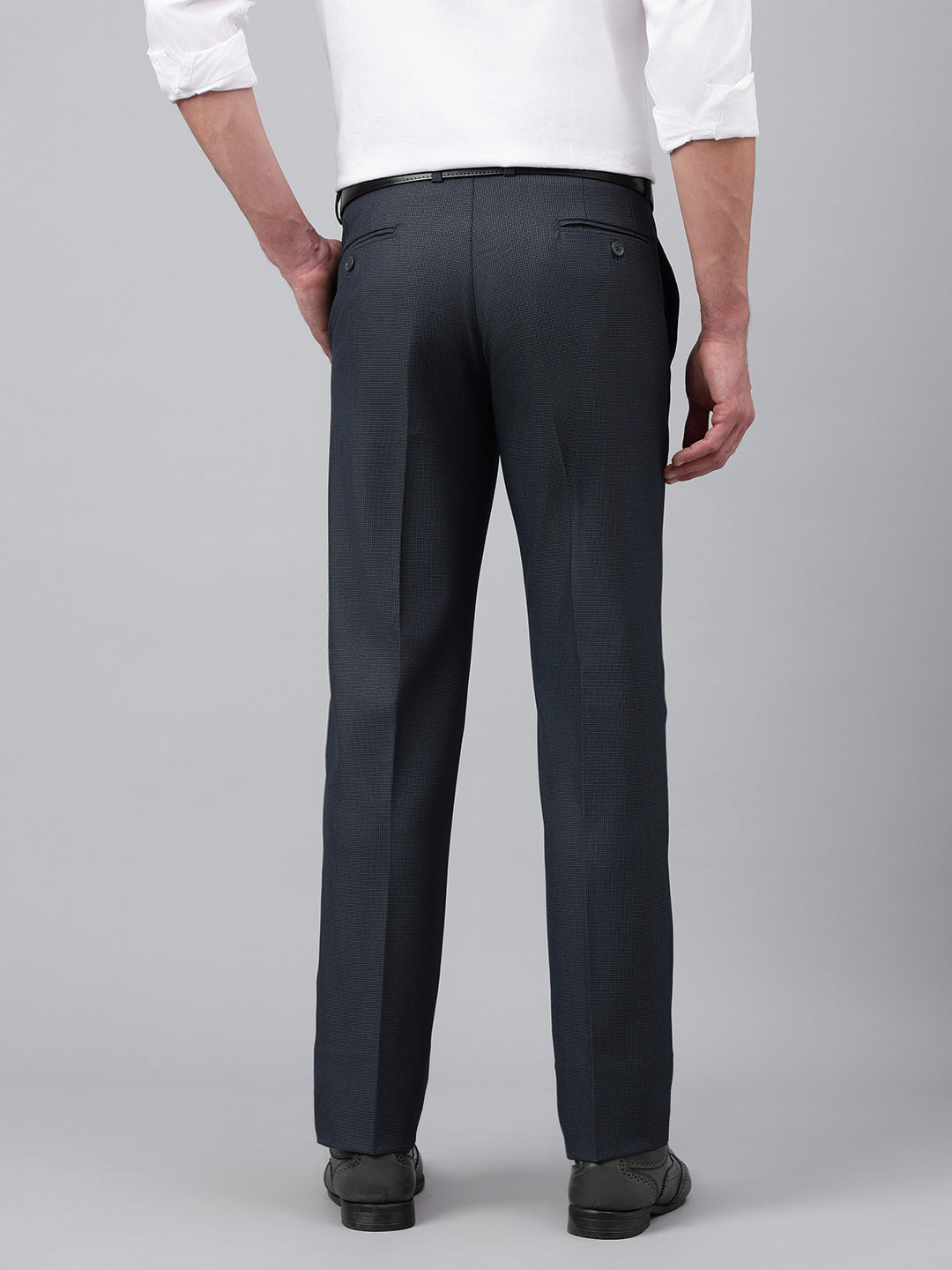 Men Grayish Blue Standard Fit Solid Formal Trouser