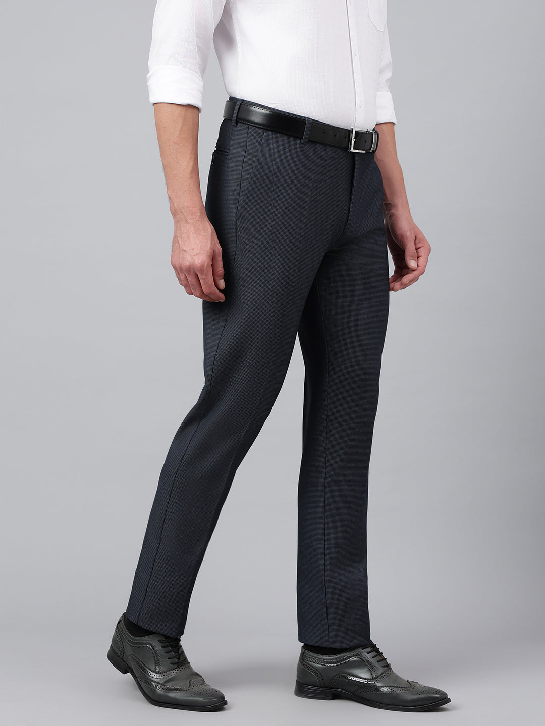 Men Grayish Blue Standard Fit Solid Formal Trouser