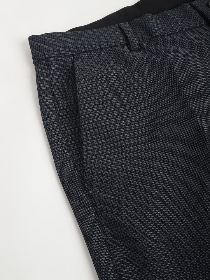 Men Grayish Blue Standard Fit Solid Formal Trouser