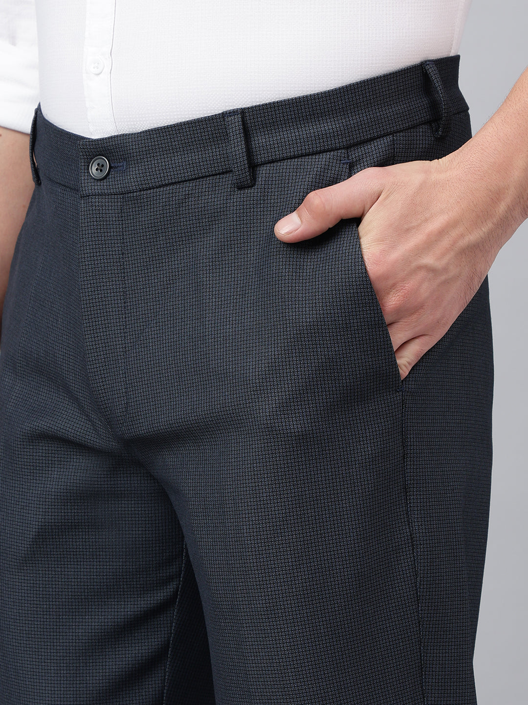 Men Grayish Blue Standard Fit Solid Formal Trouser