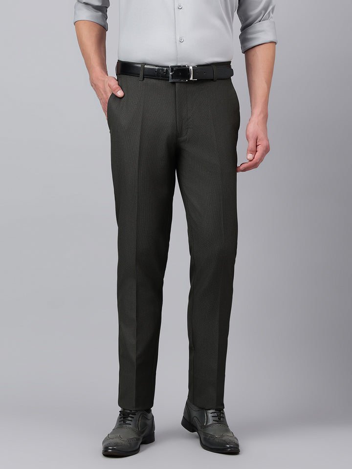 Men Olive Standard Fit Solid Formal Trouser