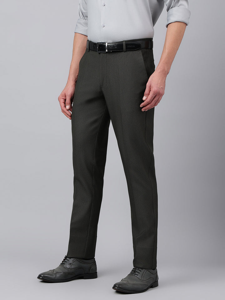 Men Olive Standard Fit Solid Formal Trouser