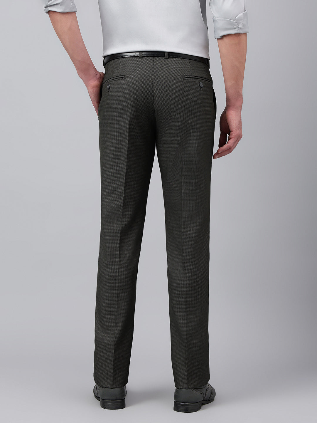 Men Olive Standard Fit Solid Formal Trouser