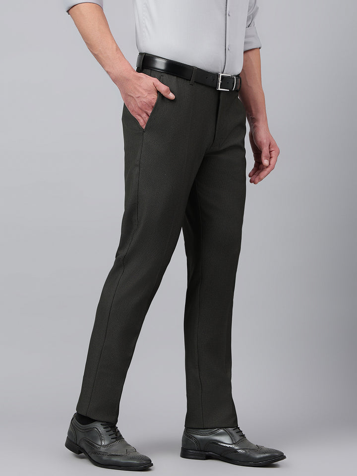 Men Olive Standard Fit Solid Formal Trouser