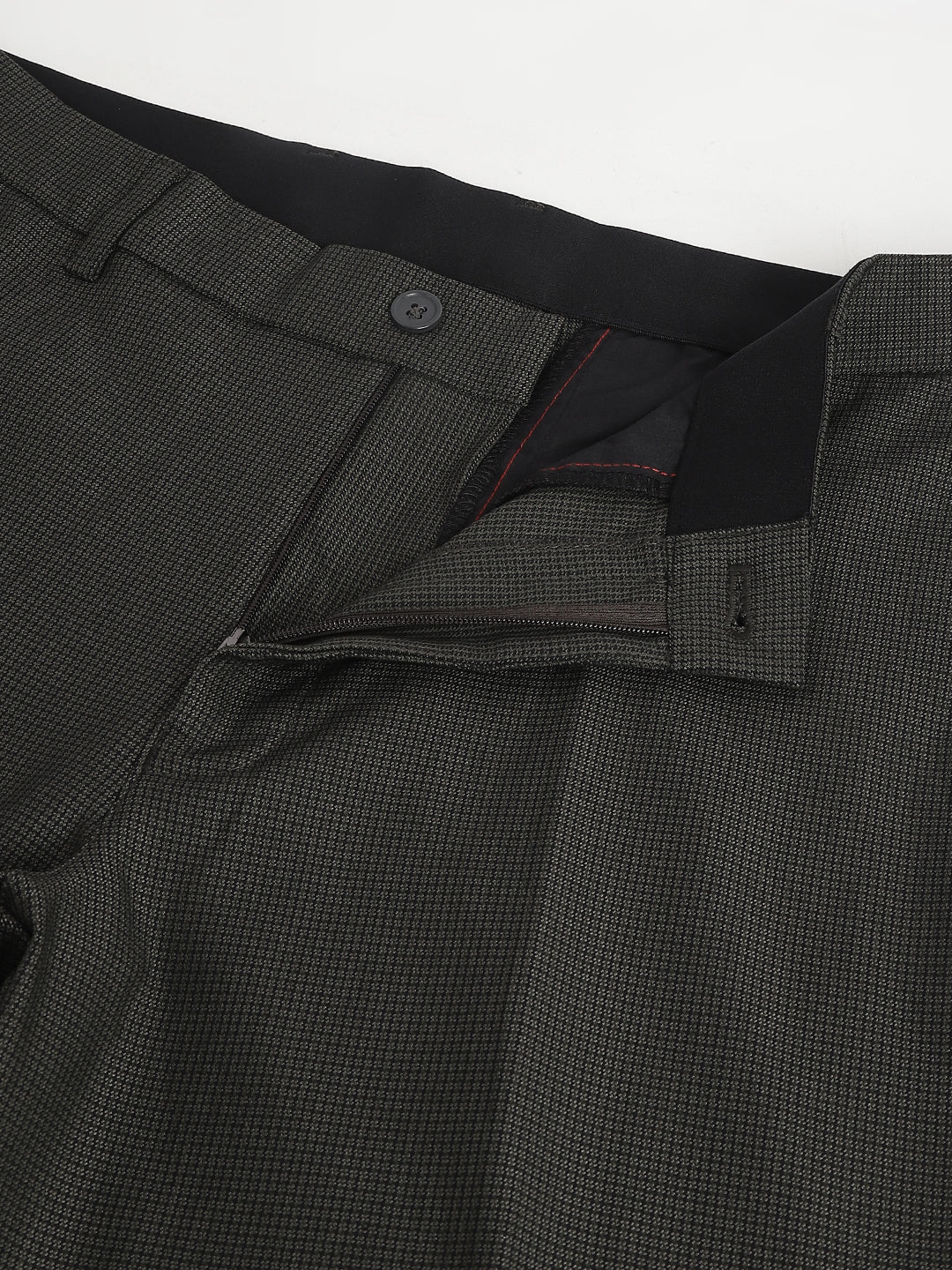 Men Olive Standard Fit Solid Formal Trouser