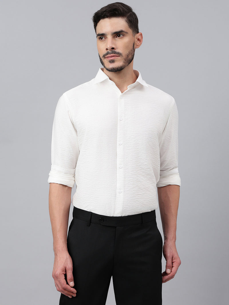 Men White Standard Fit Solid Club Wear Shirt