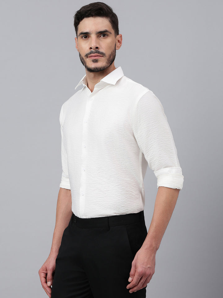 Men White Standard Fit Solid Club Wear Shirt