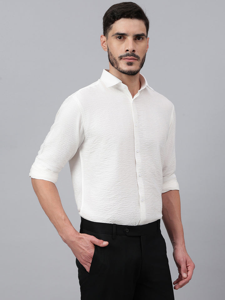 Men White Standard Fit Solid Club Wear Shirt