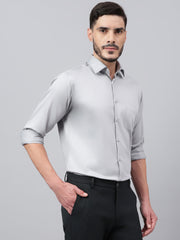 Men Steel Grey Solid Fit Club Wear Shirt