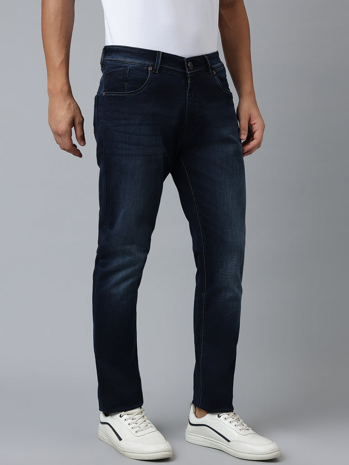 Men Indigo Slim Fit Washed Mid Rise Stretchable Jeans