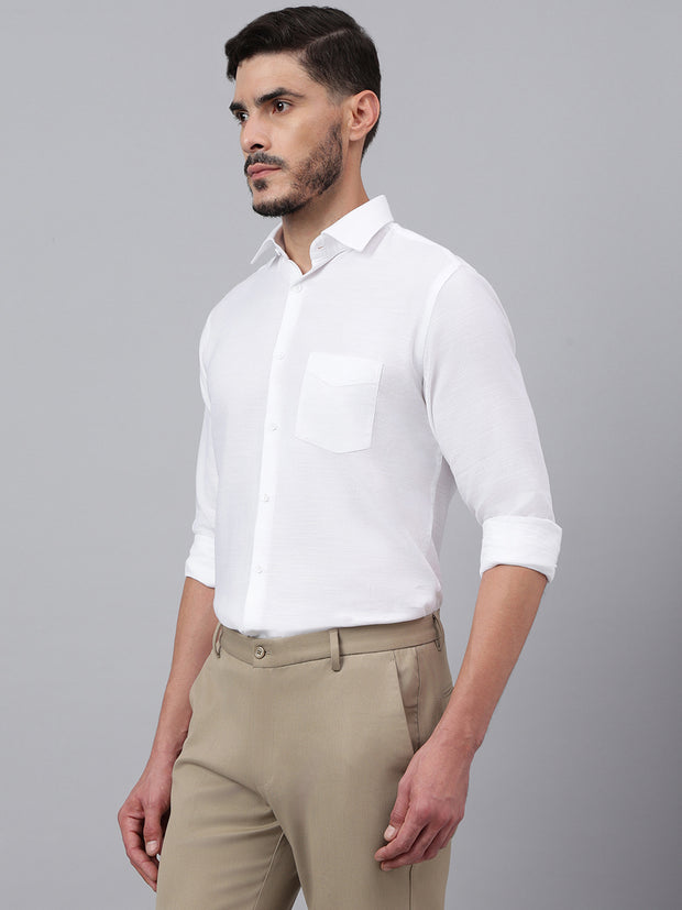 Men White Standard Fit Solid Club Wear Shirt