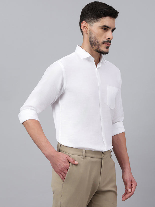 Men White Standard Fit Solid Club Wear Shirt