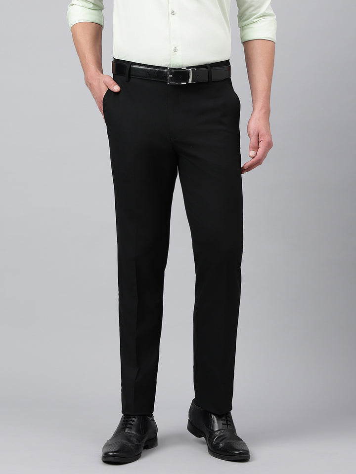 Men Natural Black Standard Fit Solid Formal Trouser