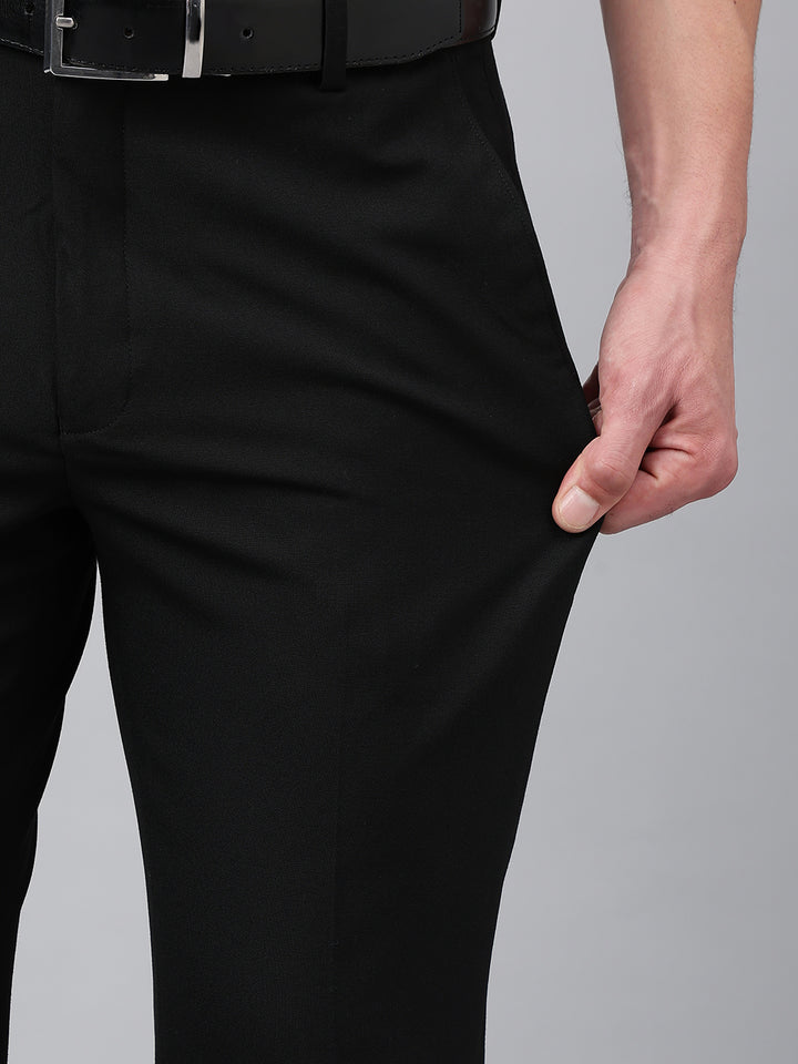 Men Natural Black Standard Fit Solid Formal Trouser