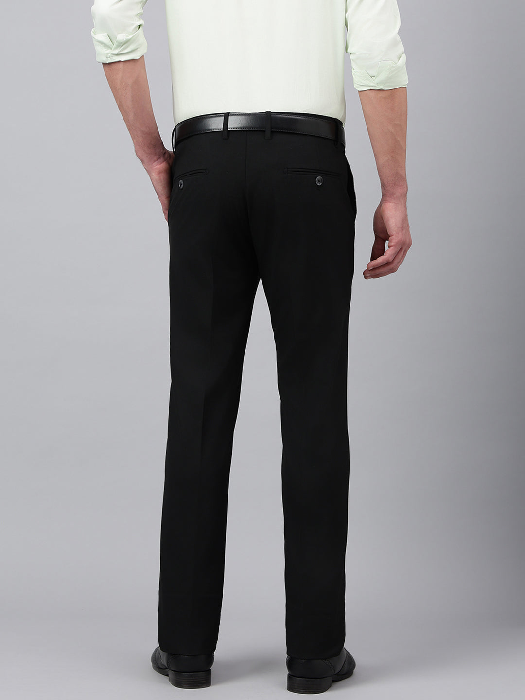 Men Natural Black Standard Fit Solid Formal Trouser