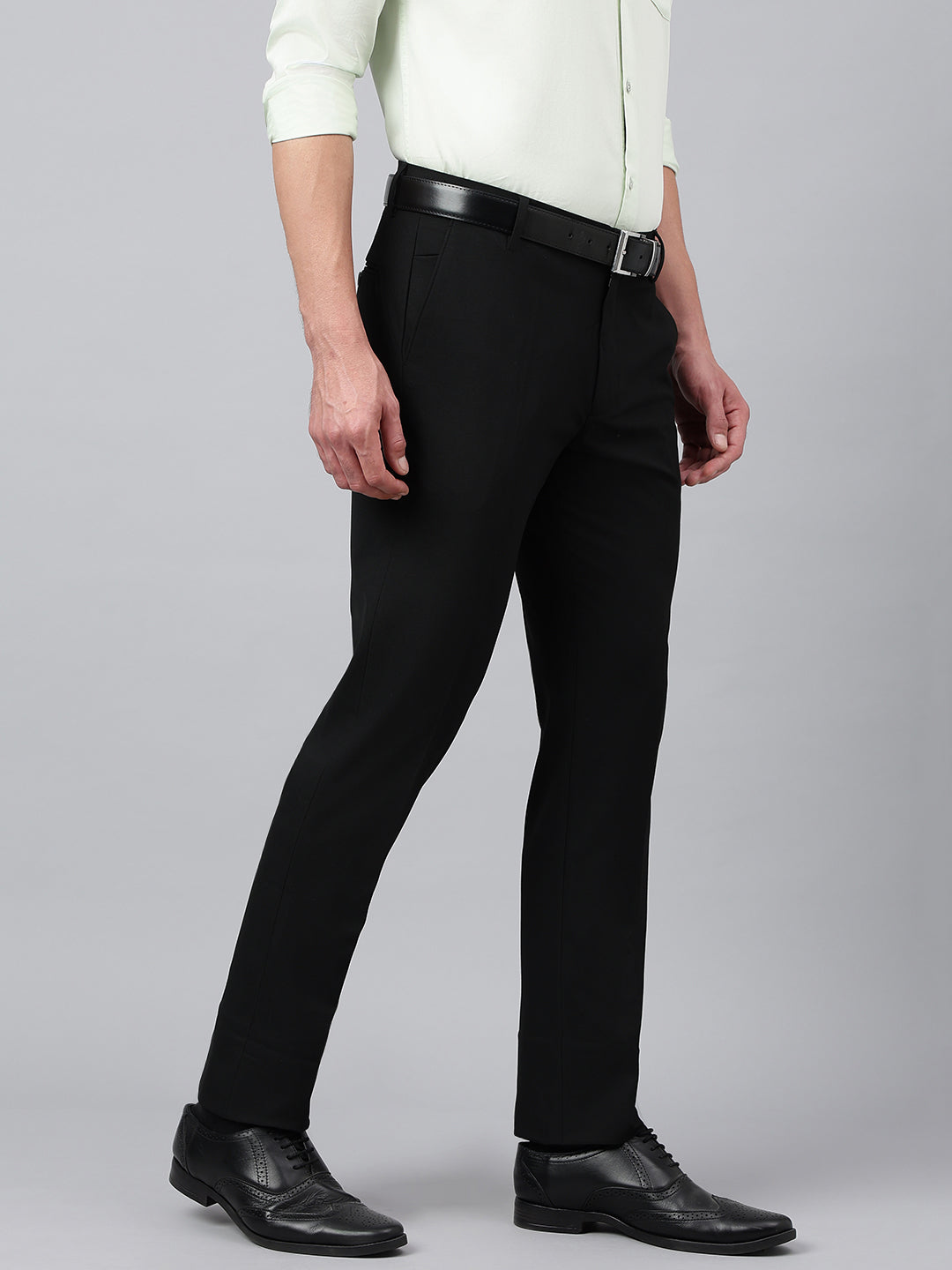 Men Natural Black Standard Fit Solid Formal Trouser