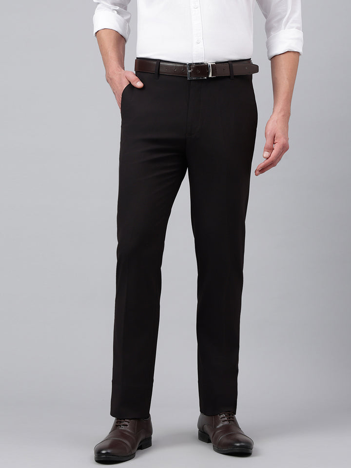 Men Black Bean Standard Fit Solid Formal Trouser