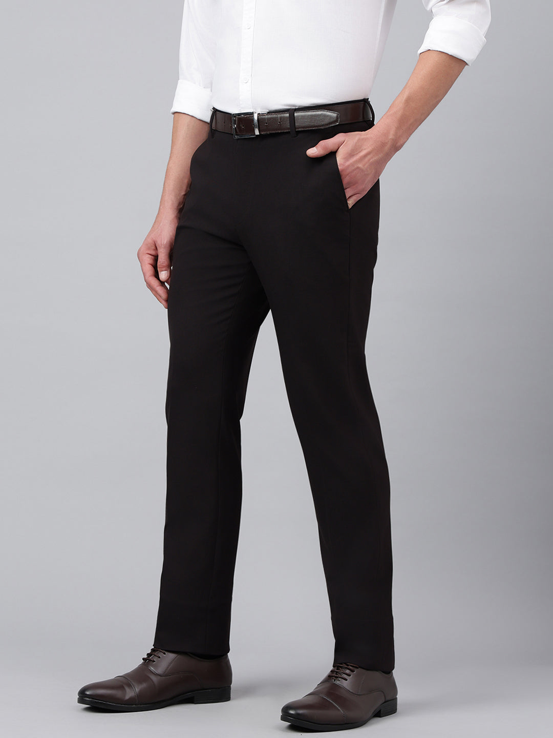 Men Black Bean Standard Fit Solid Formal Trouser