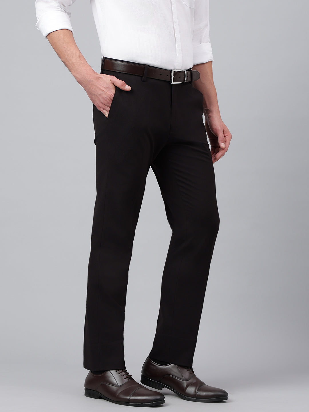 Men Black Bean Standard Fit Solid Formal Trouser