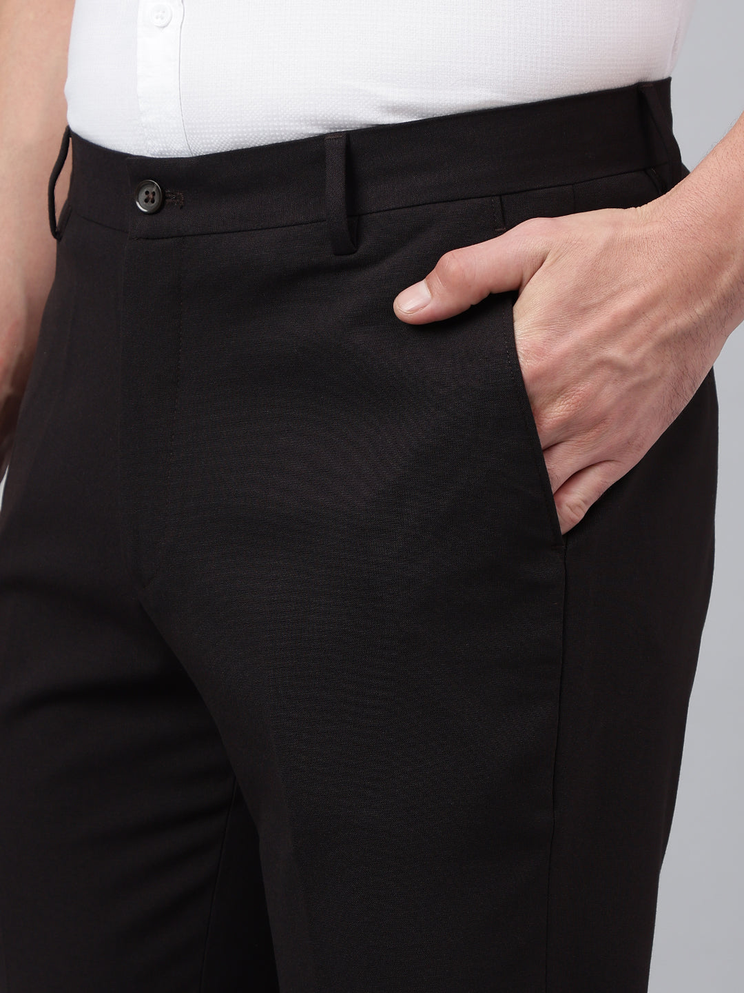 Men Black Bean Standard Fit Solid Formal Trouser