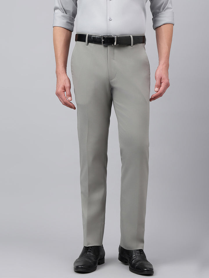 Men Flint Grey Standard Fit Solid Formal Trouser