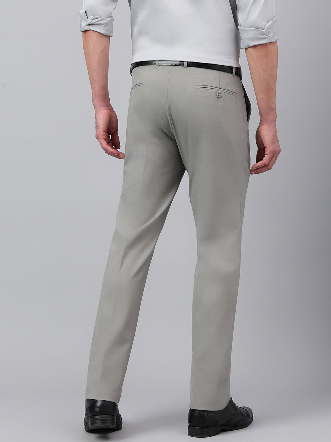 Men Flint Grey Standard Fit Solid Formal Trouser